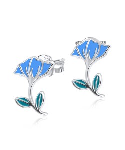 Blue Hibiscus Silver Ear Stud STS-3466 (CO22+CO15)